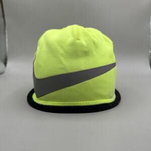 Nike Hat Cap Fitted Youth Neon Yellow Black Swoosh Athletic Winter Beanie